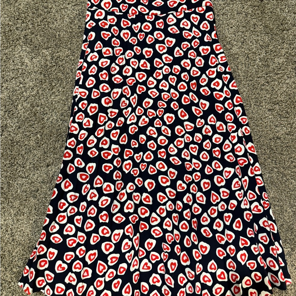 Heart Print A-Line Skirt - Red and White